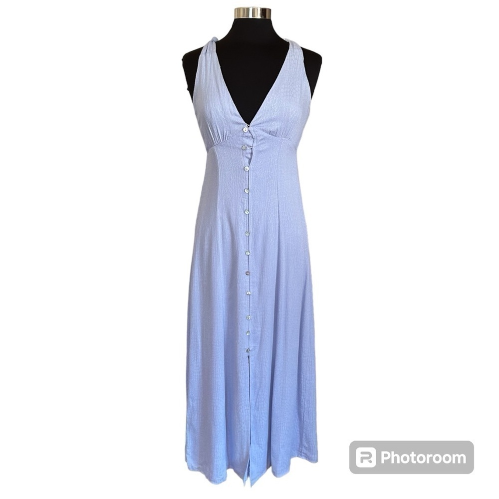Lulu’s Buttons Front V-neck Sleeveless Blue Maxi Dress Size XS